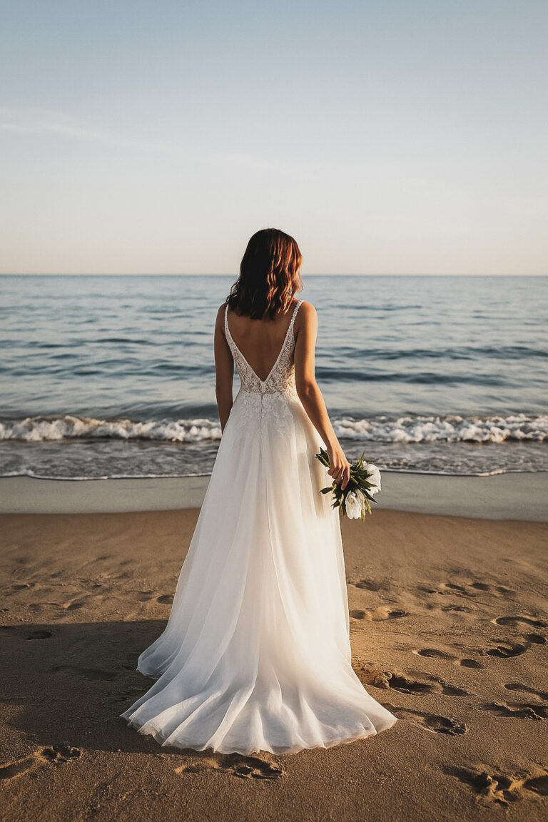Bride on a beach.